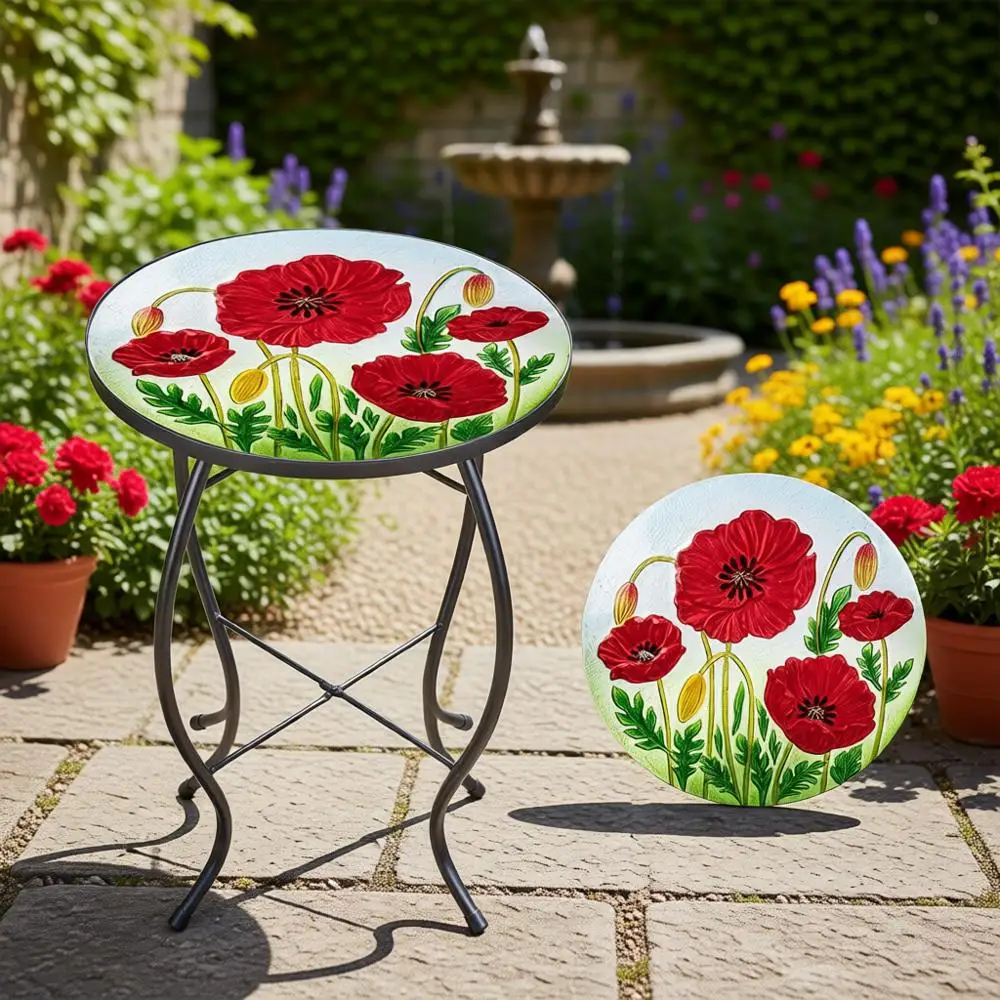 

Compact 14 Round Mosaic Patio Side Table - Ideal for Outdoor Living, Coffee, Plants, or Garden Accents