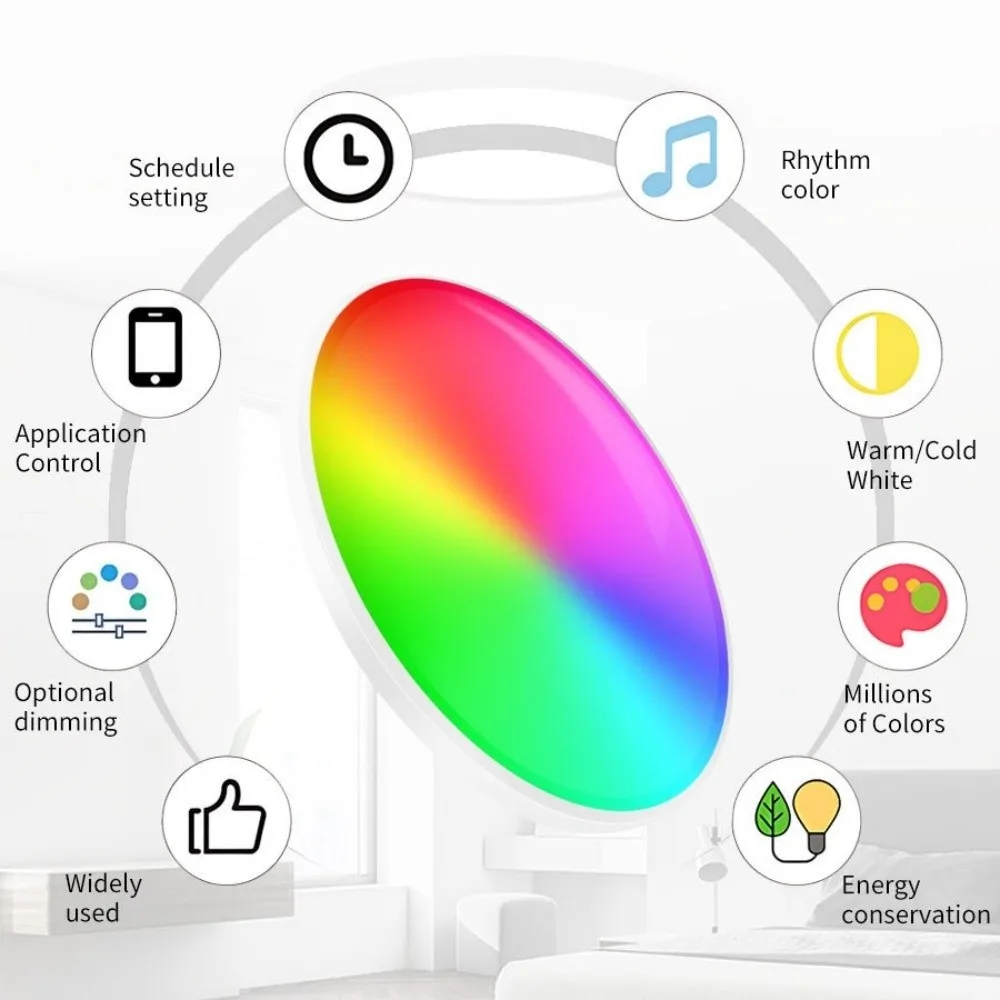 

24 Вт Power Tuya Smart WiFi Потолочный светильник 220 В Функция регулировки яркости напряжения RGB Круглая окружающая лампа Внизное крепление диаметром 30 см