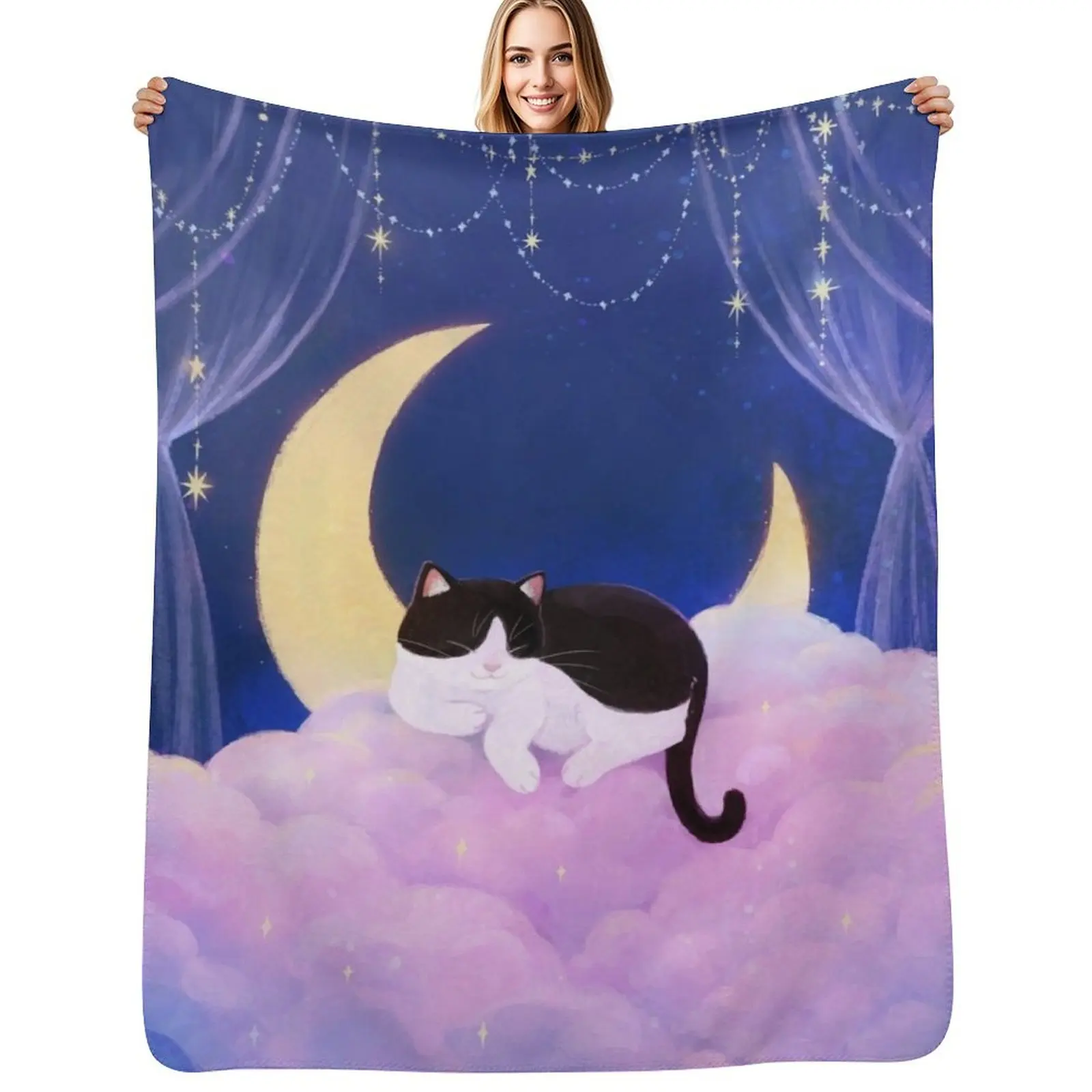 Tuxedo Cat on Pink Clouds Throw Blanket Soft Plaid manga Beautifuls Baby Bed Fashionable Custom Blankets