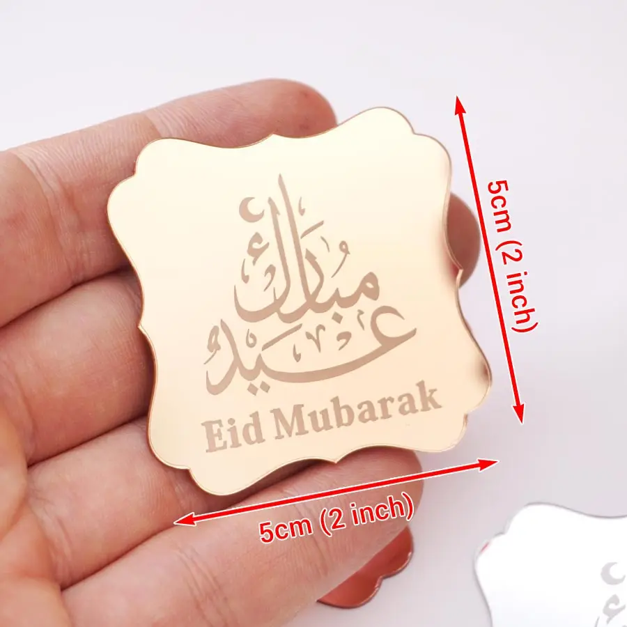 18pcs Eid Mubarak Mirror Acrylic Stickers 5cm Islamic Ramadan Party Decorations Gift Box  Decorative Labels view 2