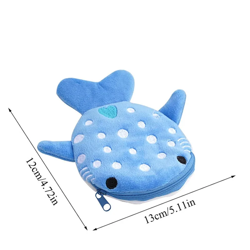 Children‘s Plush Blue Small Whales Coin Purse Kawaii Money Purse Wallet Candy Zipper Pouch Boy Girls Keys Earphone  Storage Bags