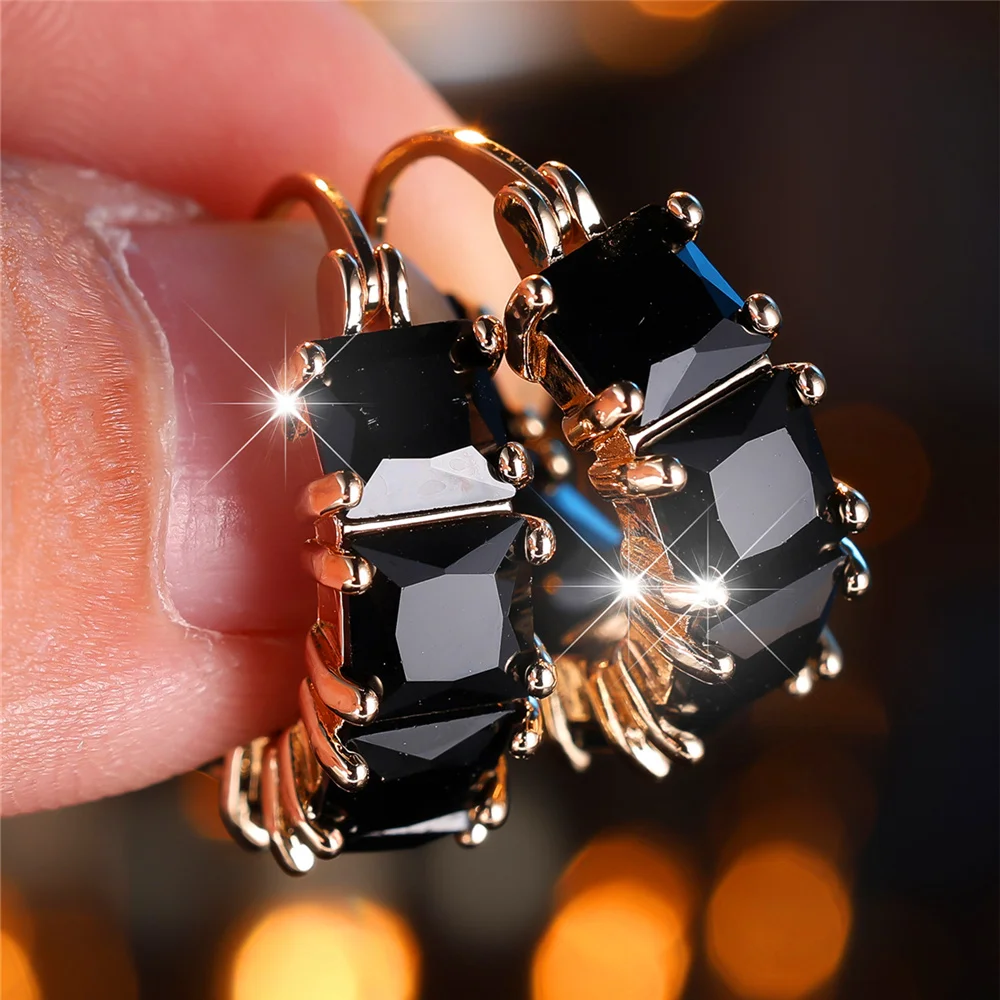 Crystal Green White Blue Square Zircon Stone Hoop Earrings For Women Fashion Female Gold Color Wedding Jewelry