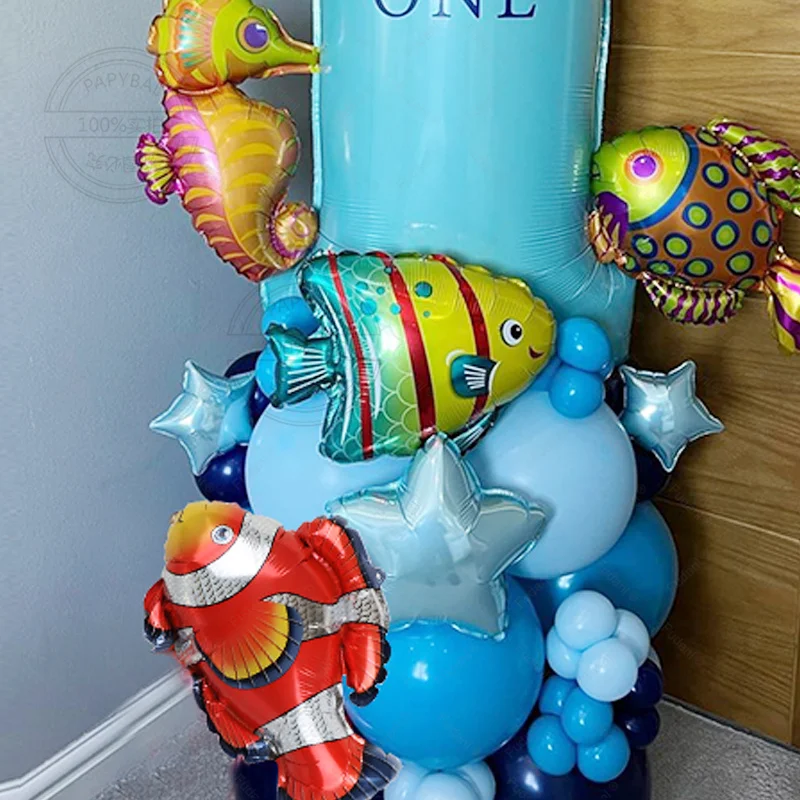 37pcs Ocean World Theme Balloon Set 40inch Blue Number Hippo Marine Animal Foil Balloon for Kids Birthday Party Decors Supply