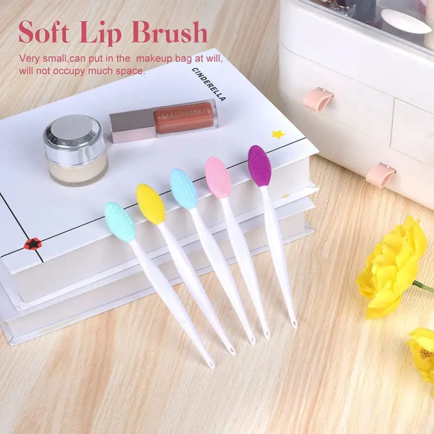 Dupla Face Silicone Lip Esfoliante Brushes, mais suave, mais completa Olhando Lábios, Cor Aleatória, 1 em 2 Pcs, Conjunto de 5 Broche Unbrush