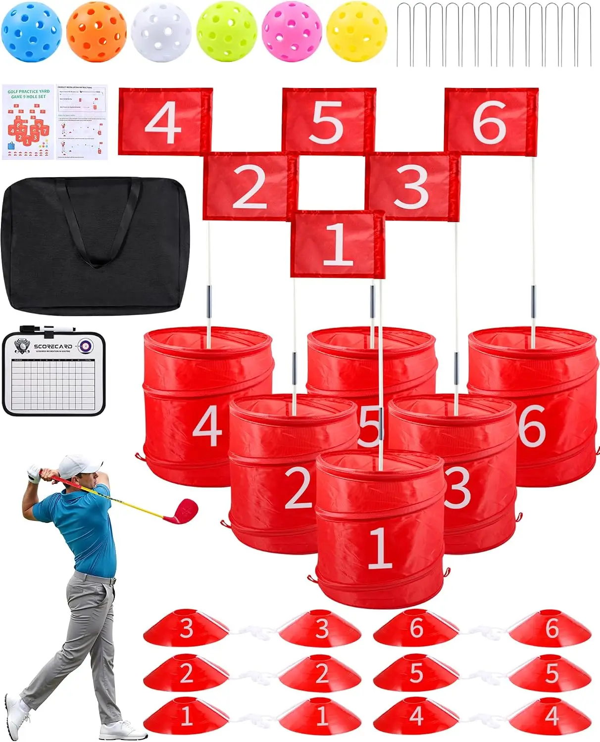 Portable 6-Hole Outdoor Golf Game for Family & Adults, Backyard Lawn Beach Park Fun, No Clubs Included