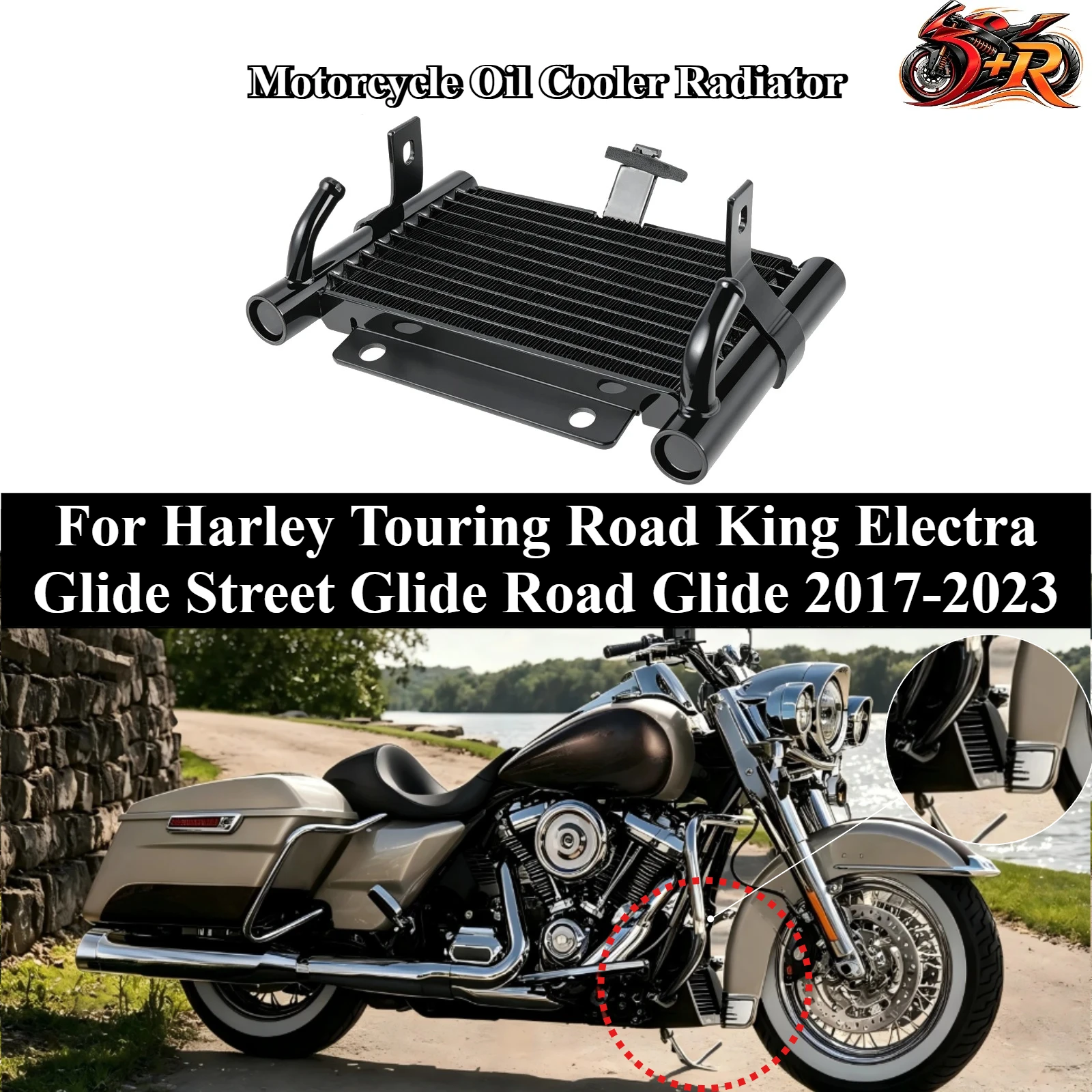 

NEW Motorcycle Oil Cooler Radiator Fit For Harley Touring Road King Electra Glide Street Glide Road Glide 2017-2023 DONGRAN