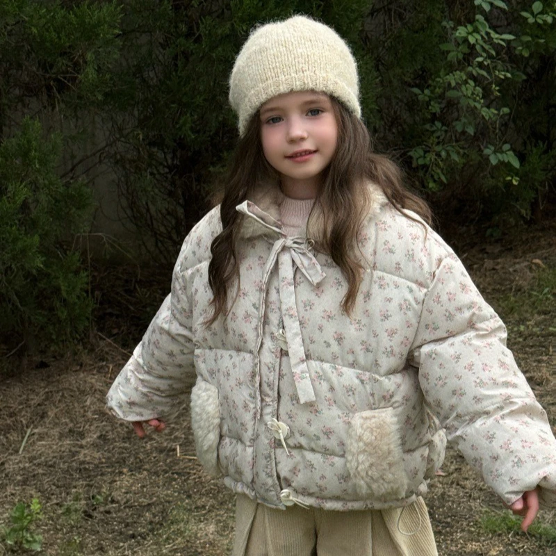 Girls Cotton Clothes 2026 Autumn and Winter New Childrens Clothes Korean Style Girls' Baby Flower Color Thickened Cotton Clothes