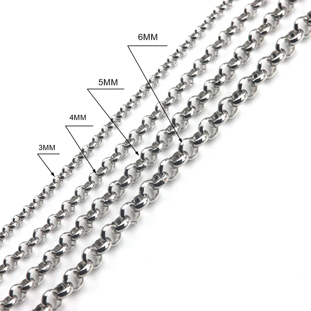 3-6MM Stainless Steel O-Shaped Necklace Chain 1M/piece For DIY Jewelry Discovery Aaccessories