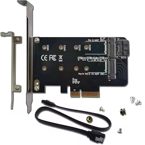JoniSerl PCIe Adapter for One M.2 NVMe Mkey and One SATA Bkey SSD, PCI-e 4.0 X4 Card Supports NGFF M2 M-Key or B-Key (M+B) SSD