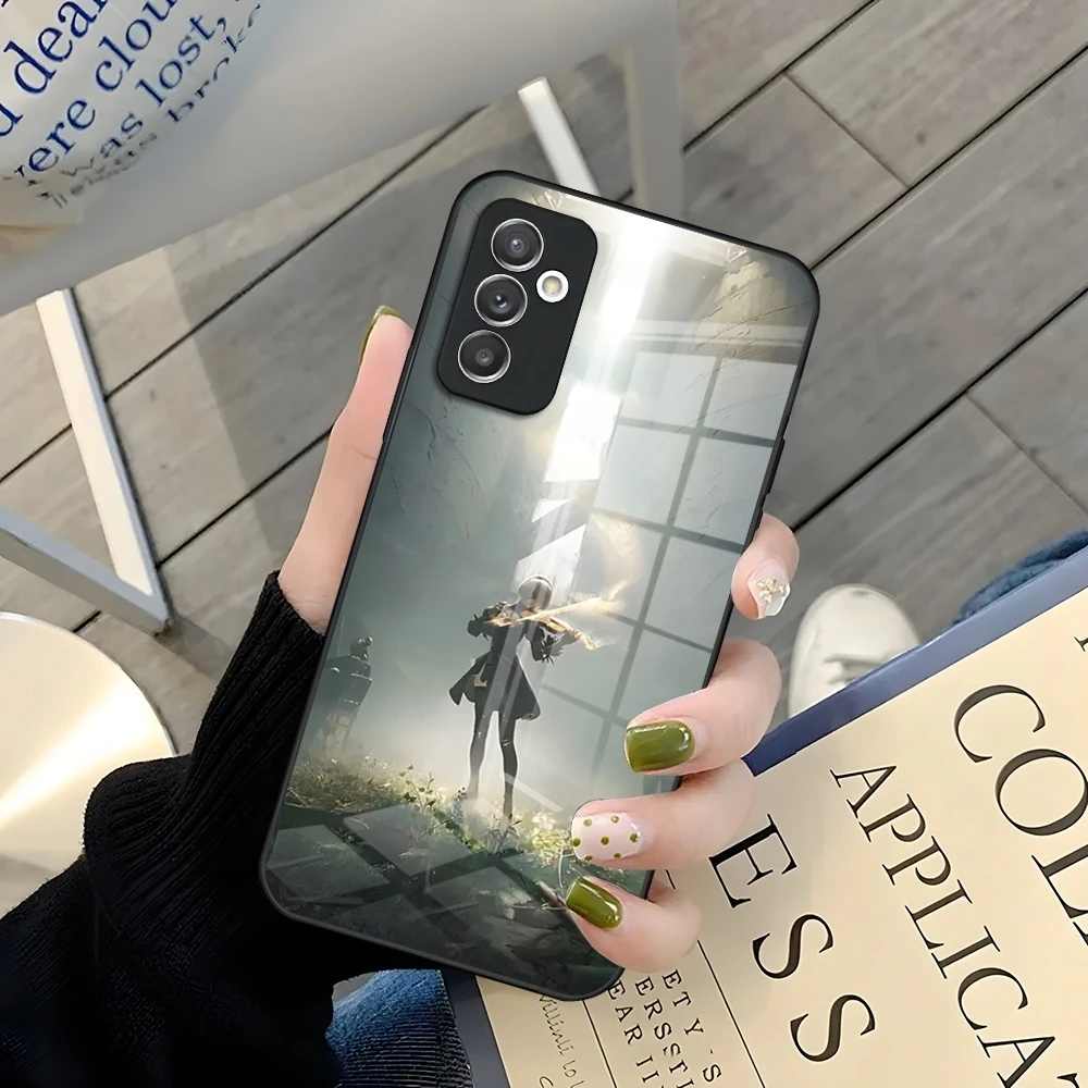 N-NieR A-Automata 2B Phone Case For Samsung S24 S23 S21 S20 S22 A24 A34 A54 A53 Note 20 Pro Ultra Plus Glass Back Cover