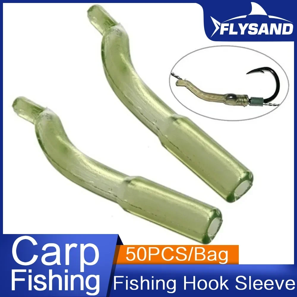 FLY SAND Carp Fishing Hair Rig Aligner Sleeves Soft Anti Tangle Hook Positioner Terminal Tackle 50PCS Bag