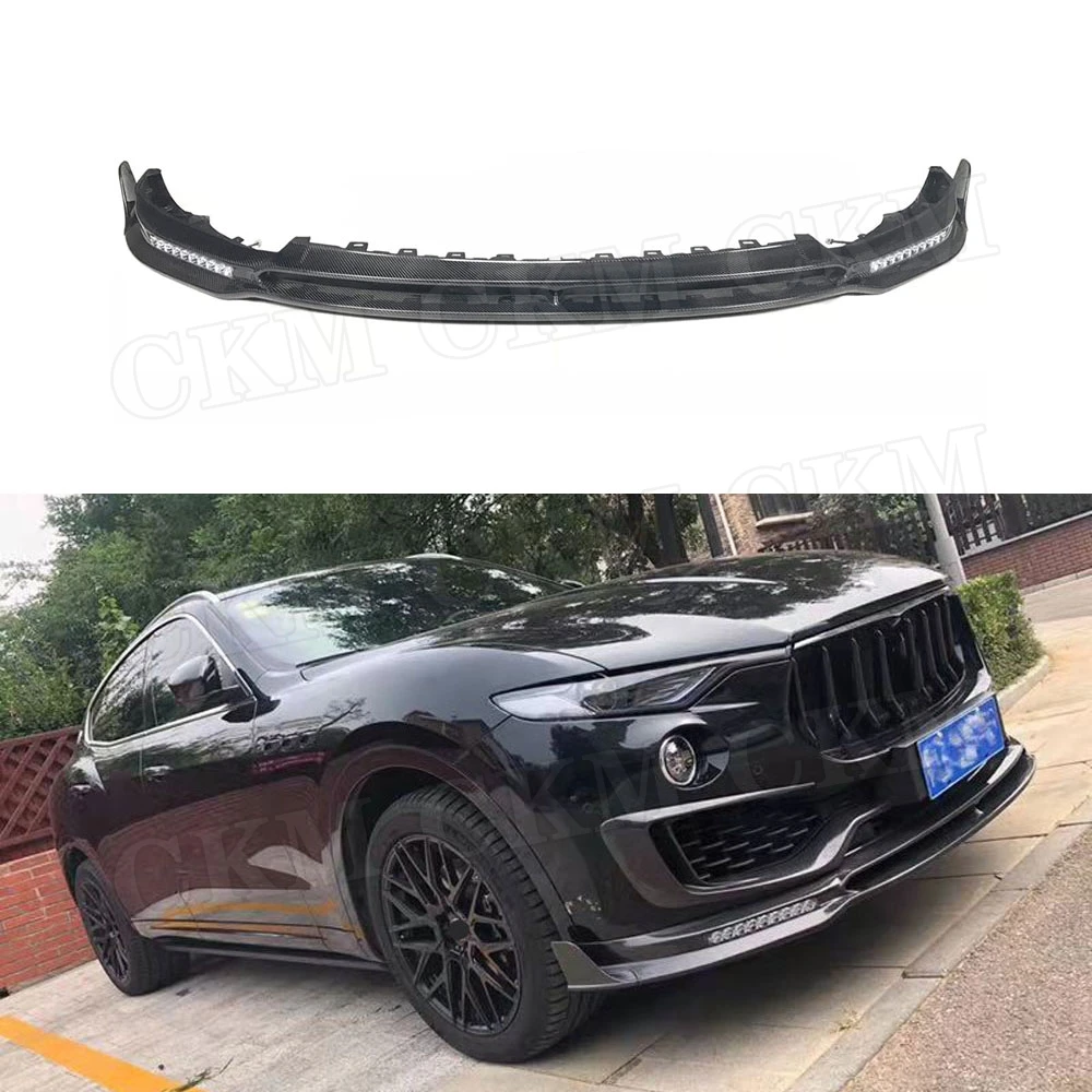 

Carbon Fiber Front Bumper Lip Spoiler Cover Trim with Lamp for Maserati Levante 2016 2017 2018 2019 M Style Bumper Guard