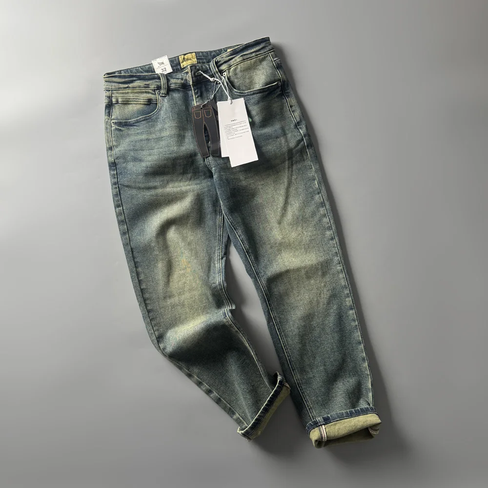 

Slim Fit Stretch Denim Jeans Casual Men's Vintage Waed Straight Leg Autumn Winter Long Pants Japanese Sle Leisure Wear