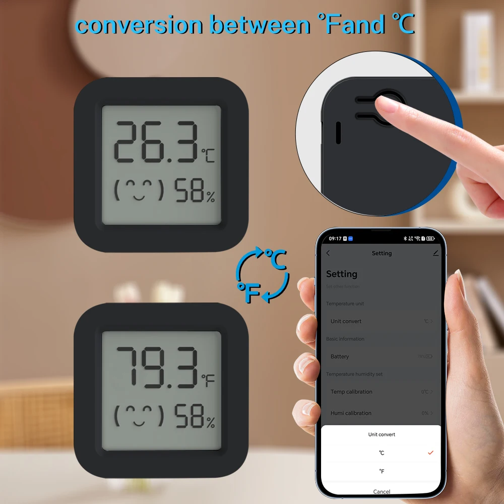 Tuya 미니 LCD 습도 온도 센서 Bluetooth 호환 APP 제어 Alexa 용 스마트 습도계 온도계