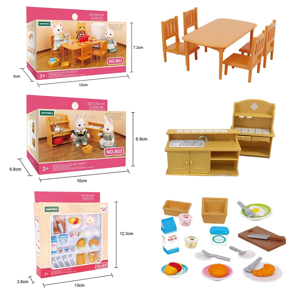 

Toys Doll Forest Family Montessori Kitchen Miniature Doll House 1/12 Toy Kitchen Accessories Dollhouse Furniture Toys for Girls