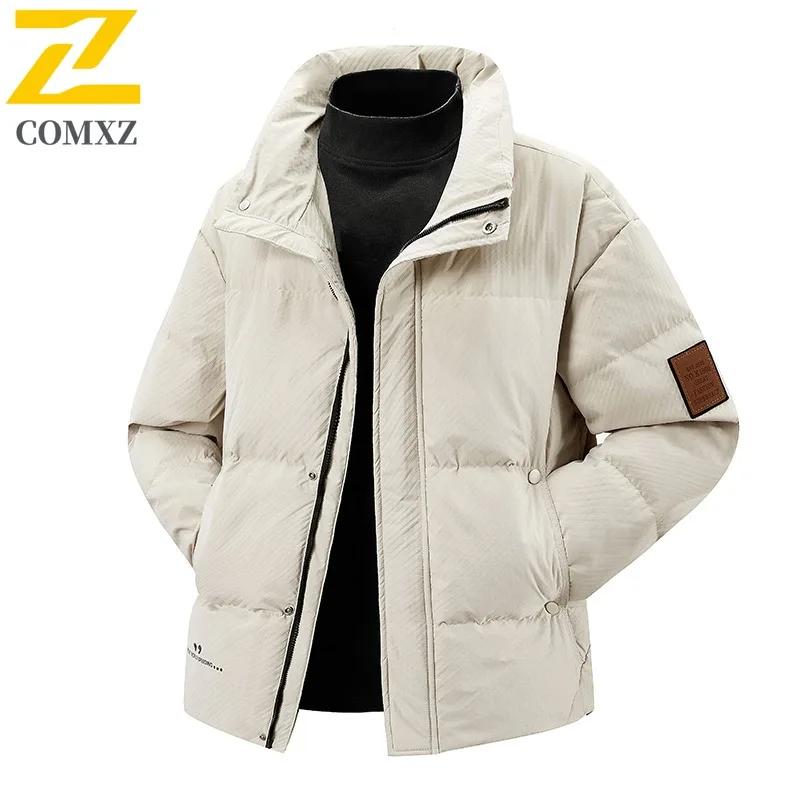 COMXZ Men Down Jacket Premium Stand Collar Outdoor Cycling Cold Protection Warm Parka Travel Lightweight Winter Puffer Jacket