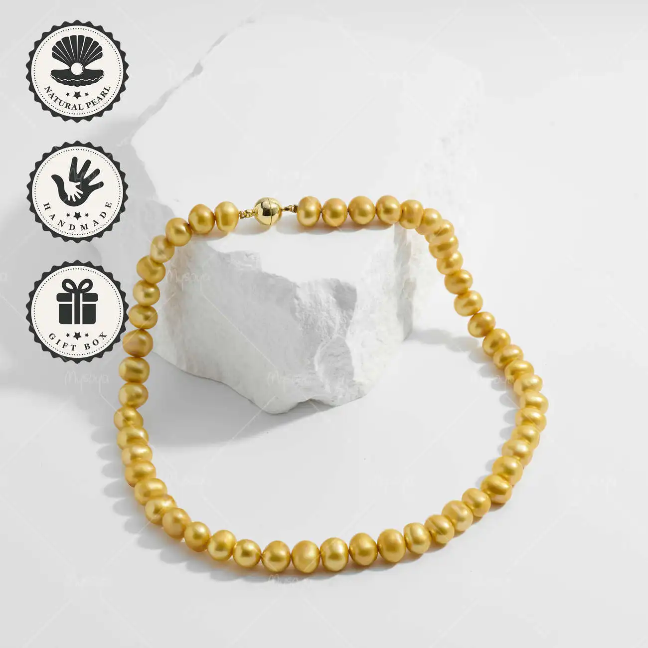

Ожерелье MYSOYA с золотым пресноводным жемчугом 8-9 мм, подарочная коробка, идеальный подарок на день рождения и годовщину