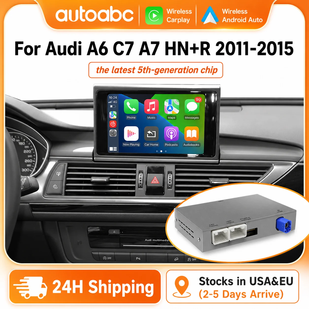 AUTOABC Wireless CarPlay Nachrüst-Kits für Audi A6 A7 2012-2016 HN+R System Android Auto Rückfahrkamera Airplay Interface Decoder