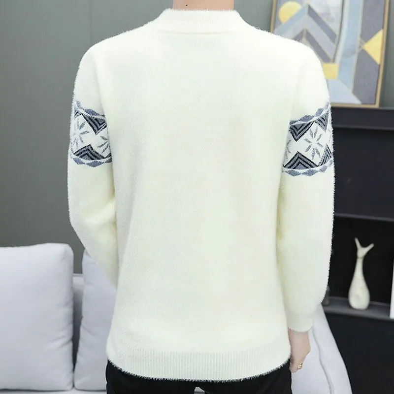 Men's Clothing Folk Knitted Pullovers Casual Half High Collar Autumn Winter Fashion Spliced Vintage Basic Long Sleeve Sweaters