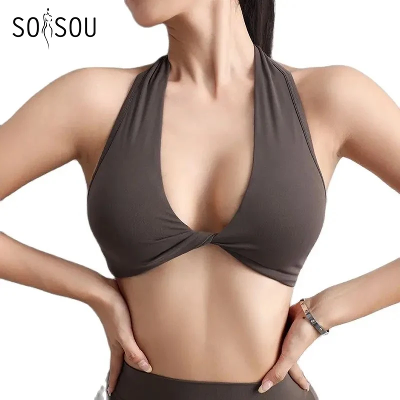 SOISOU Nylon Sexiest Bra Gym Sport Yoga Bra For Women Elastic Tight Breathable Chest Pad Removable Top Women Bikini 6 Colors