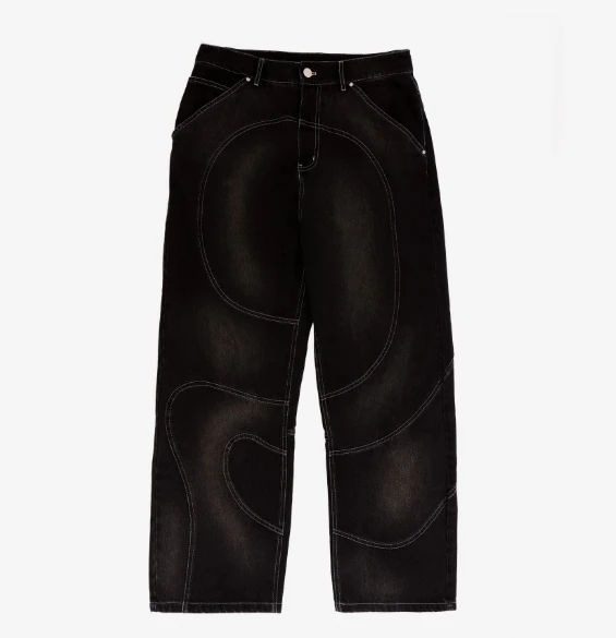 

Personalized and versatile American retro high street ins trendy black and gray old loose straight draped wide-leg jeans men