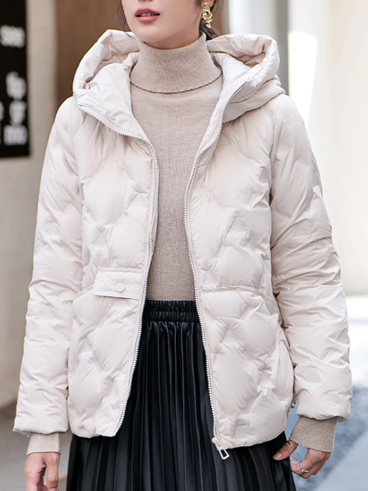 FTLZZ Autumn Winter Casual Lady Hooded Zipper Light Puffer Parka Outwear Women White Duck Down Coat Windproof Jacket