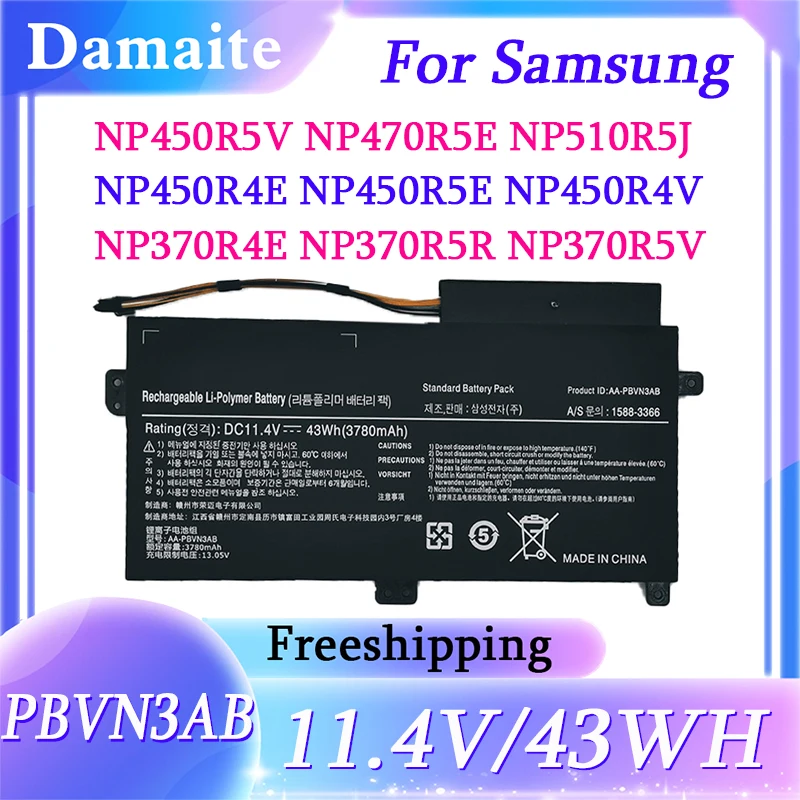 

AA-PBVN3AB Battery For Samsung NP370R4E NP370R5E NP370R5V NP450R4E NP450R5E NP450R4V NP450R5V NP470R5E NP510R5E Laptop 43WH