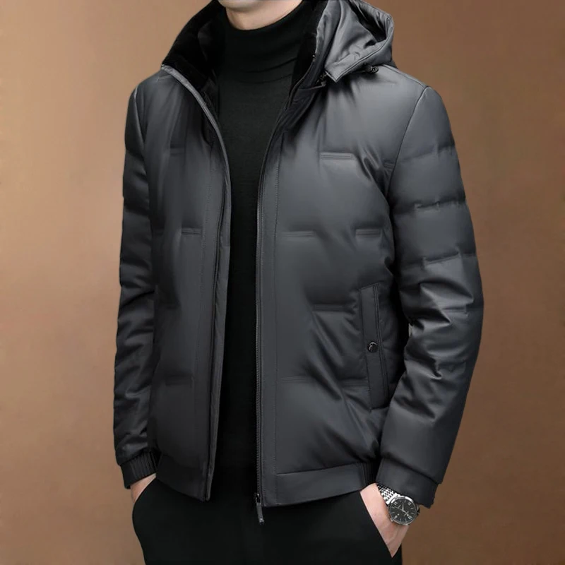 

Genuine Leather Down Jacket Men Winter Short Hooded Puffer Jacket Men Waterproof Hooded Down Coat Man Sheepskin Jacket Men Real