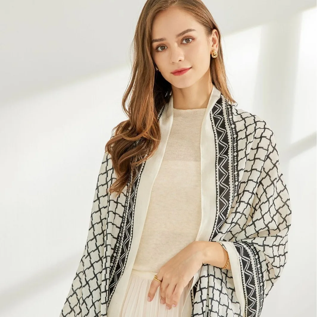 

Sunscreen cotton and linen scarf for women's shawls with dual-purpose spring and autumn neck protection