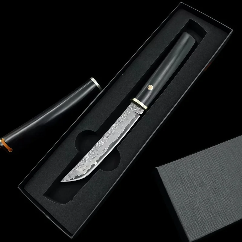 دمشق الصلب VG10 صلابة عالية الأبنوس الحاد سكين مستقيم للتخييم في الهواء الطلق بقاء الدفاع عن النفس سكينة للاستعمال الخارجي