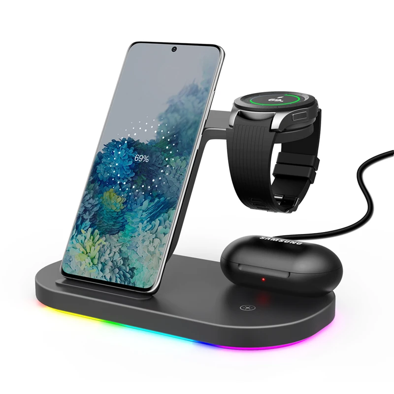 3 in 1 Wireless Charger Station Stand 15W Fast Charging Dock for Samsung Galaxy S24 S23 Ultra S22 Watch 7 6 5 Pro Active2 Buds