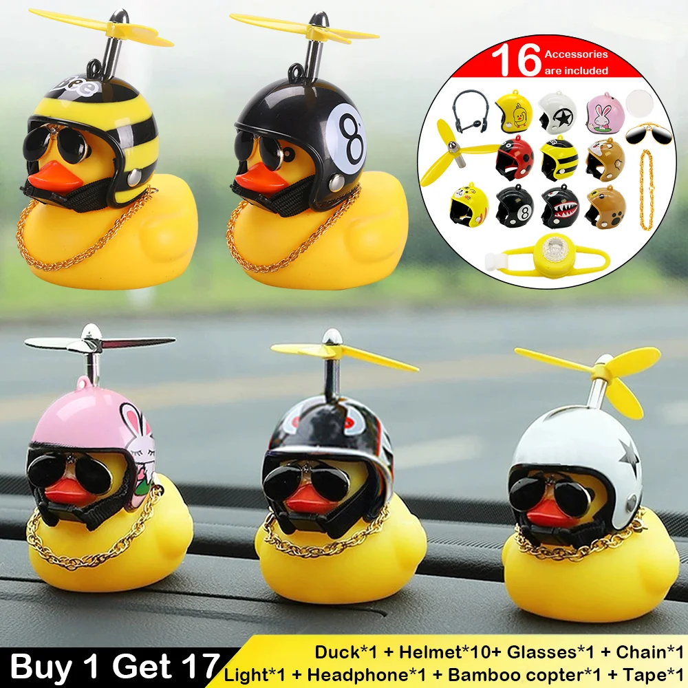 17-in-1 Bike Yellow Duck Set DIY Car Decoration Luminous Helmet Duck Bicycle Bell Sports Cycling Road/ Mountain Bike Horn Lights