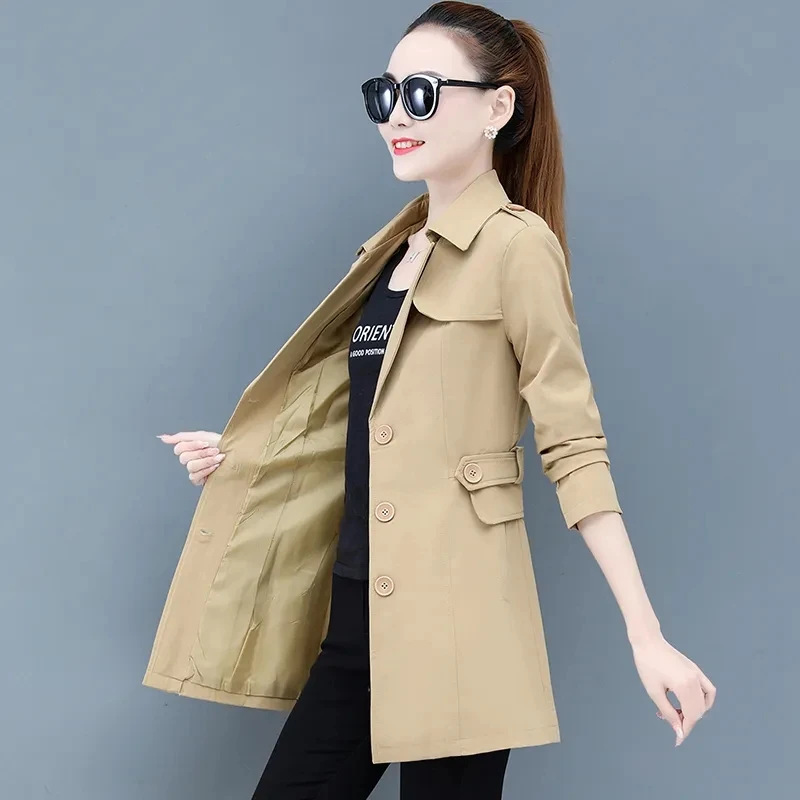 

2024New Spring Autumn Trench Coat Women Fashion Mid Long Single Breasted Women Trench Coat Windbreaker Female Jacket Casual Tops