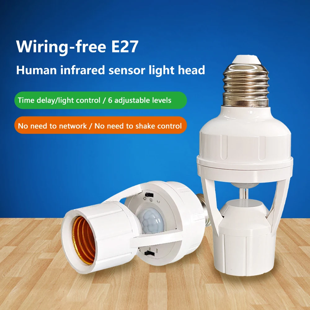 E27 Motion Sensor Light Switch AC 110-240V Base Lamp Holder Motion Detector with Light Control Smart Switch Bulb Socket Adapter