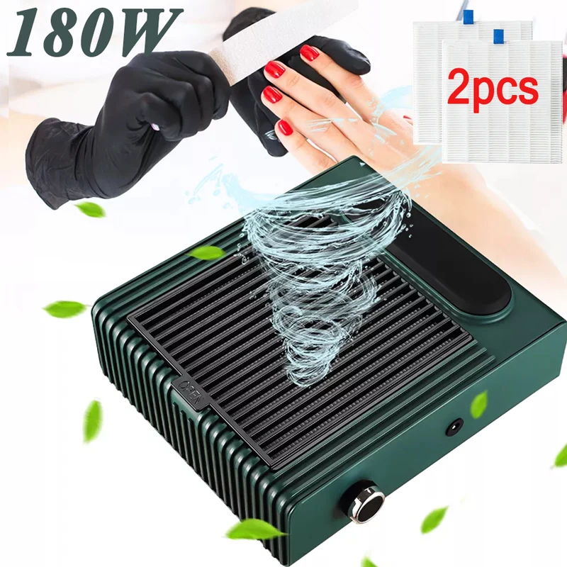 180W Nail Vacuum Cleaner Dust Absorber Fan for Manicure Pedicure with 2 Filters Professional Nail Dust Collector for Nails Salon