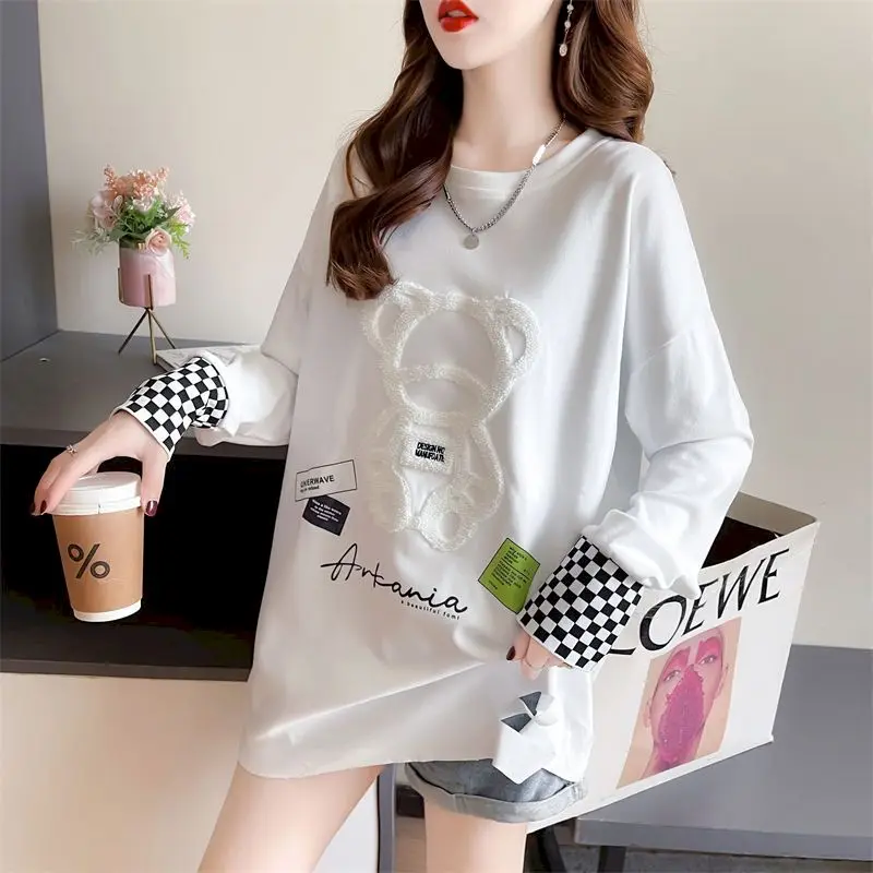 Flocking Embroidery Pullovers Women Fashion Double-sided German Velvet Top Autumn Winter Trendy Plush Thickened Bottoming Shirt