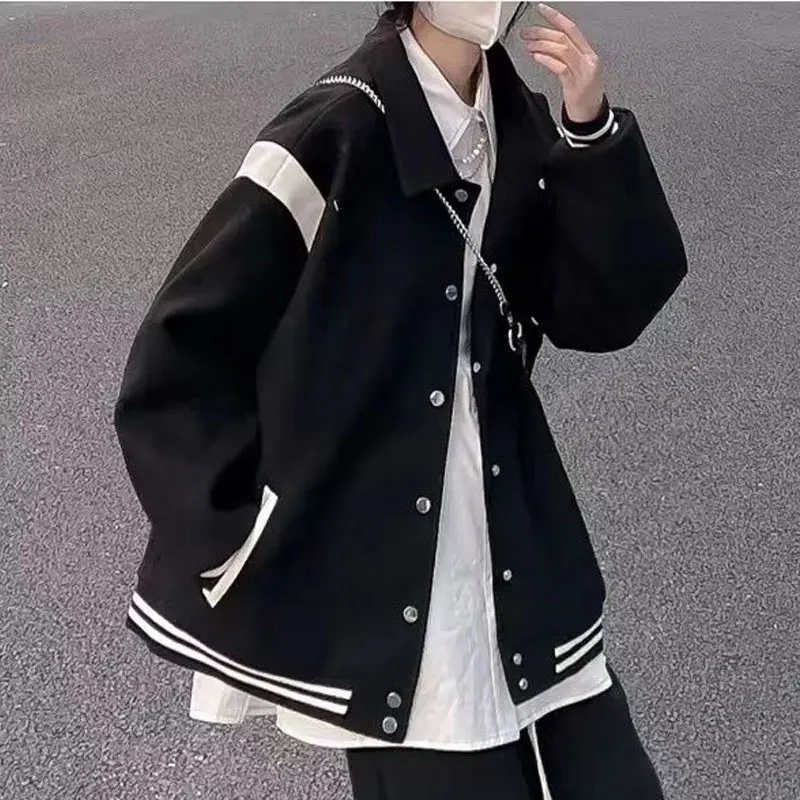 HOUZHOU Streetwear Bomber Jacket Women Korean Fashion Oversize Vintage Y2k Baseball Jackets Black Harajuku Casual College Coats