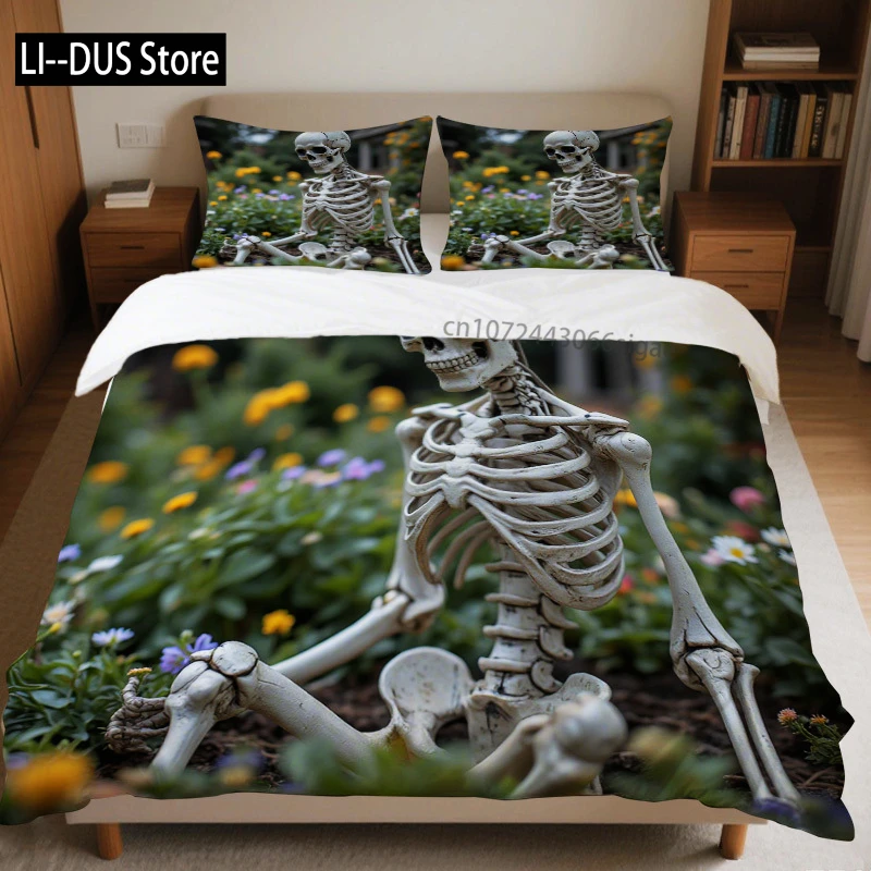 

3pcs Halloween Skeleton Fashionable Bedding Set Including Perfect For Home Or Hotel Use Ensuring A Peaceful Sleep Every Night