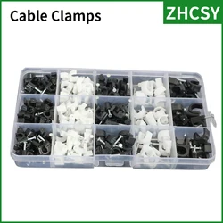 219/240PCS Round Circle Flat Cable Clips Kits 4/5/6/7/8/9/10 Management RG6 CAT6 RJ45 Electrical Wire Cord Tie Holder