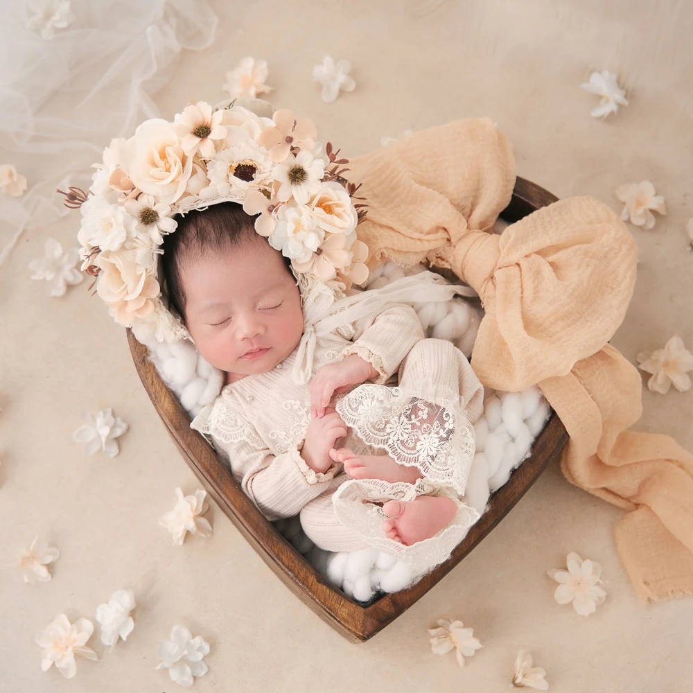 Newborn Photography Outfit Lace Off-Shoulder Romper Baby Photo Clothes Infant Photoshoot Props 0-3 Months