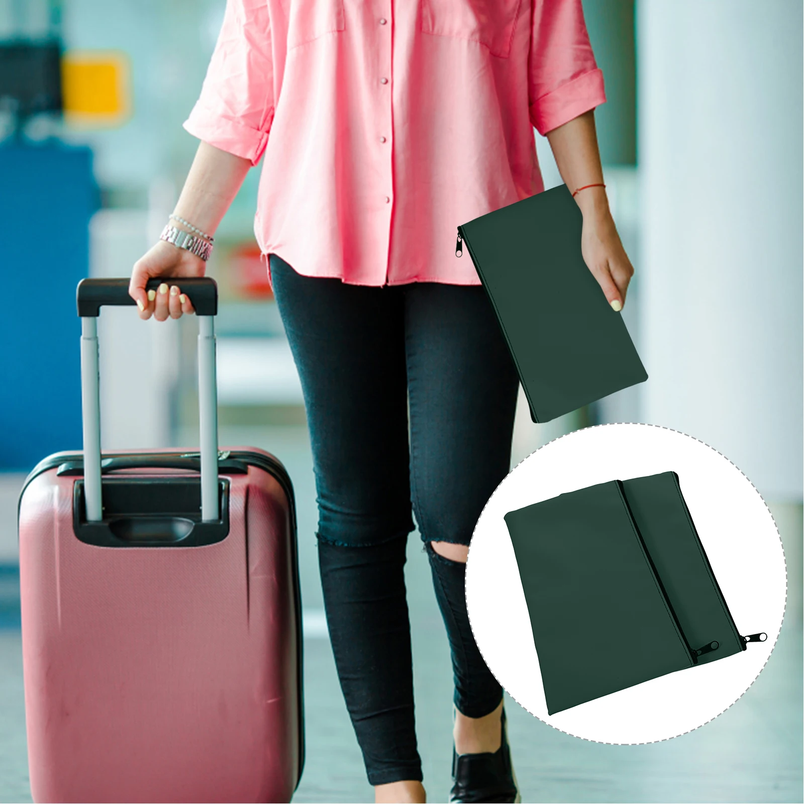 

2 Pcs Currency Bill Bag Travel Color Aluminum Alloy Money Bags with Zipper Bank Deposit
