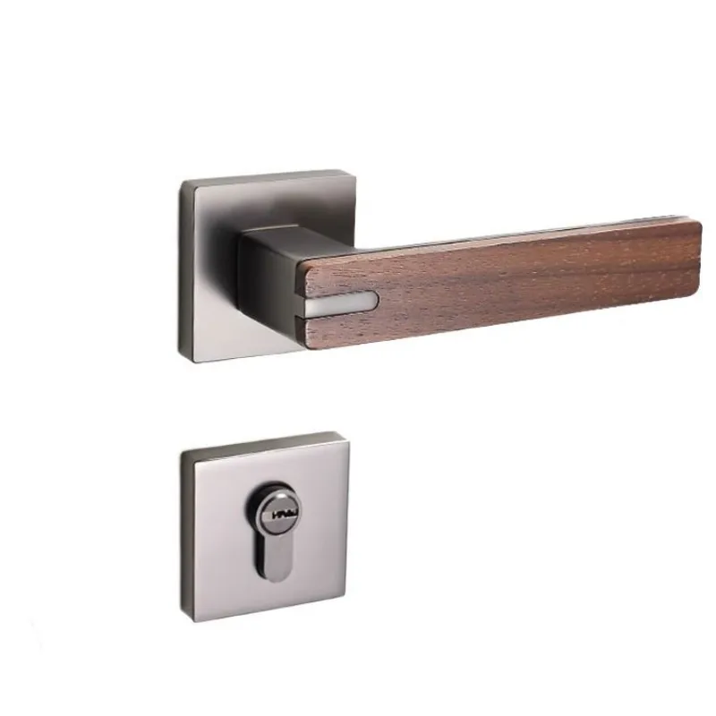 French door lock, walnut interior bedroom household door handle, new Chinese gun gray kitchen bathroom mute