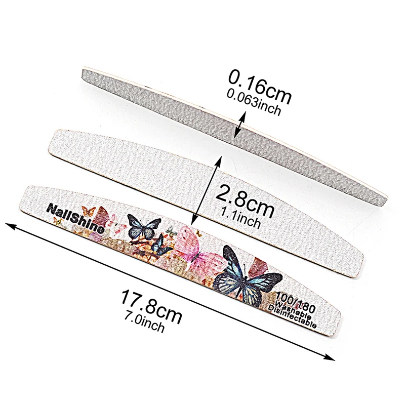 5Pcs Nail File Wooden Half Moon Butterfly Grit 100/180 Suit Nail Polishing Tools Personal Carentry Salon Nails Polish Tools