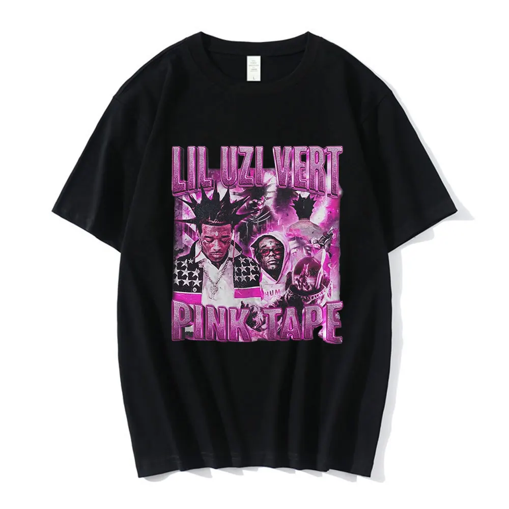 Rapper Lil Uzi Vert Summer T-shirt Men Women Pink Ribbon Printed Clothing Hip Hop Vintage Short Sleeve Oversized Streetwear