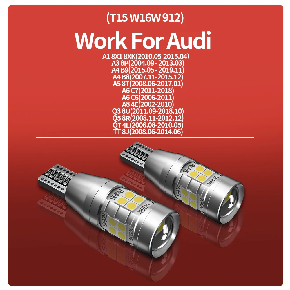2 Stück W16W T15 921 912 LED Canbus Rückfahrlichtlampen für Auto-Rückfahrscheinwerfer für Audi A1 8X1 8XK A3 8P A4 B9 B8 A5 8T A6 C7 C6 A8 4E – Detail 2