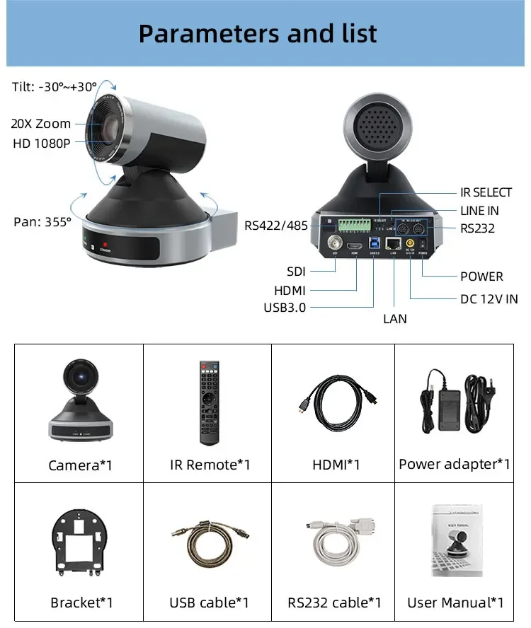Best Seller JJTS 2023 New High Speed 20x Full Ip Audio USB 3.0 Sdi Ptz Radio & Tv Broadcasting Equipment Video Camera For Live S