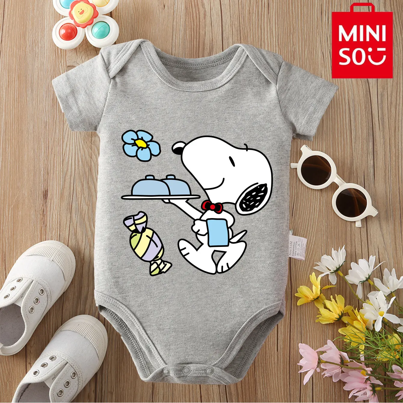 

MINISO Snoopy/Woodstock 100% Cotton Bodysuit Soft Baby Cloths Best Gift for Baby Onesie Jumpsuit for 0 To 12 Months Cute Newborn