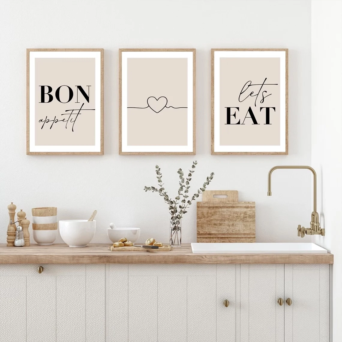 3pcs frameless Canvas Painting 3pcs Modern Bon Appetit, Lets Eat Dining Quotes Wall Art Print Canvas Painting Poster Picture For