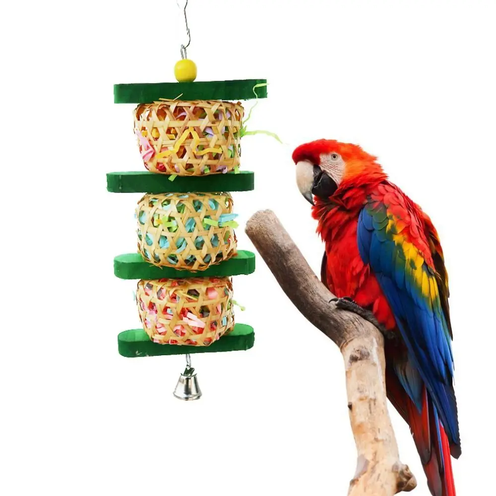 Handmade with Bell Hanging Woven Rattan Parakeet Chewing Balls Bird Cage Accessories Bird Foraging Toys Parrots Shredding Toys