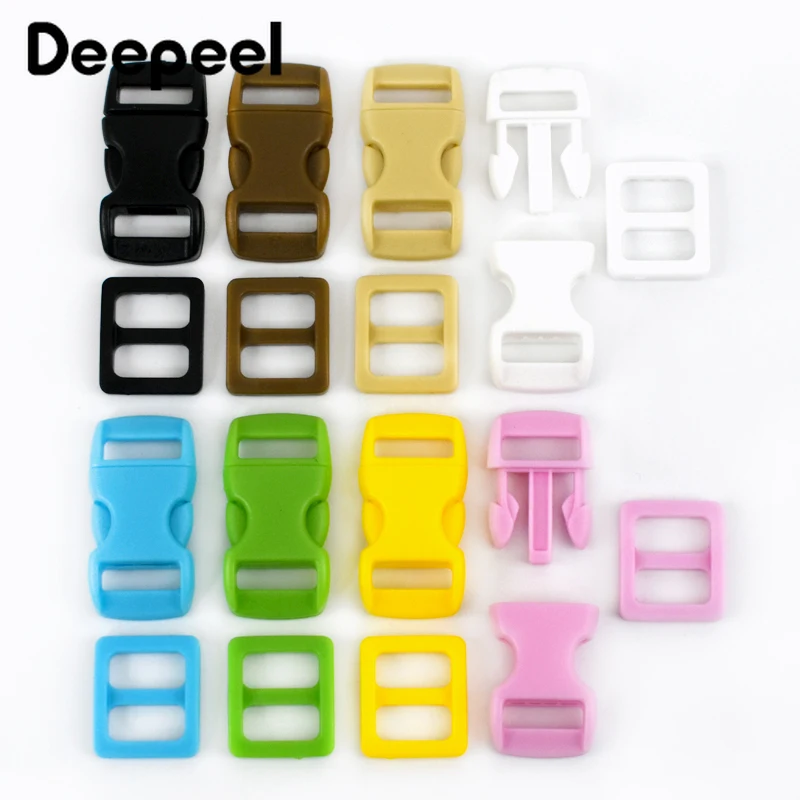 10/30/50Sets Deepeel 10mm Plastic Bag Tri-Glide Slider Adjuster Buckles Side Release Clasp Bags Strap Pet Chain Sewing Accessory